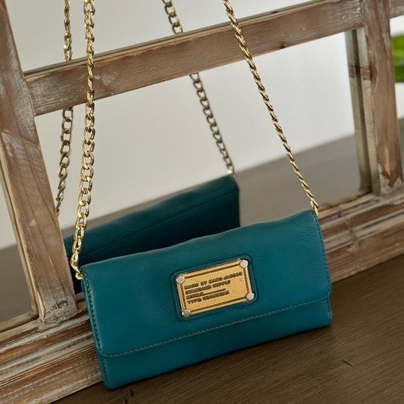 Marc By Marc Jacobs Handbags - Marc by Marc Jacob turquoise Pebble Leather Trifold Long Wallet with gold chain
